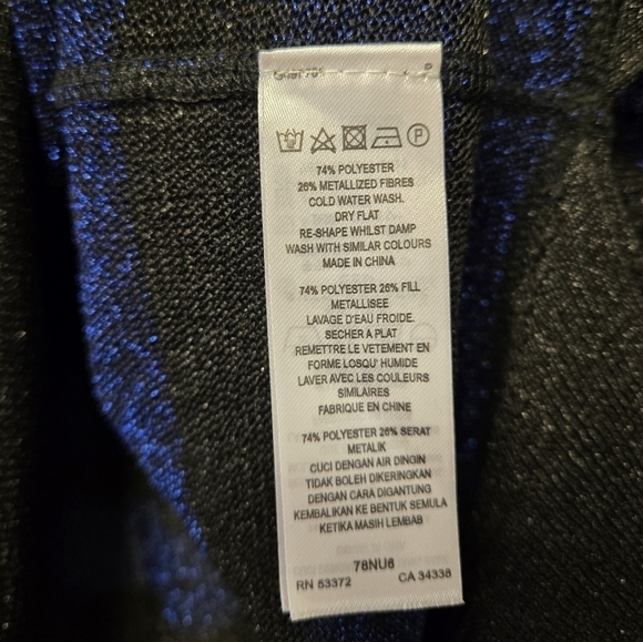 French Connection Twinkly Knit Stripe Black Cobalt Oversized T-shirt XS - Picture 6 of 9